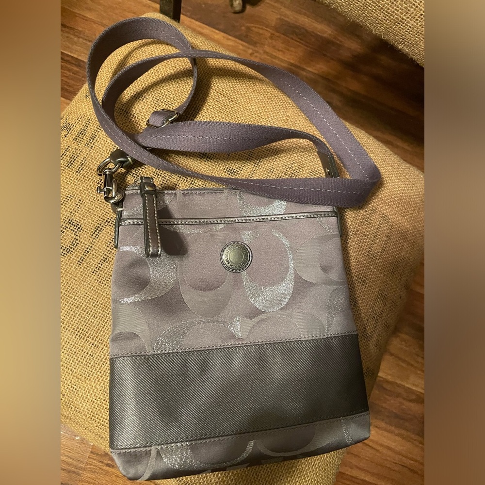 Coach purse color gray and silver in good condition